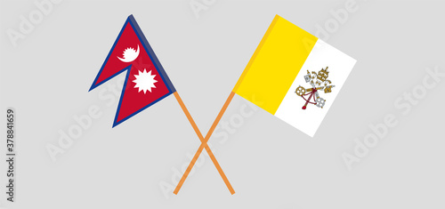 Crossed flags of Vatican and Nepal