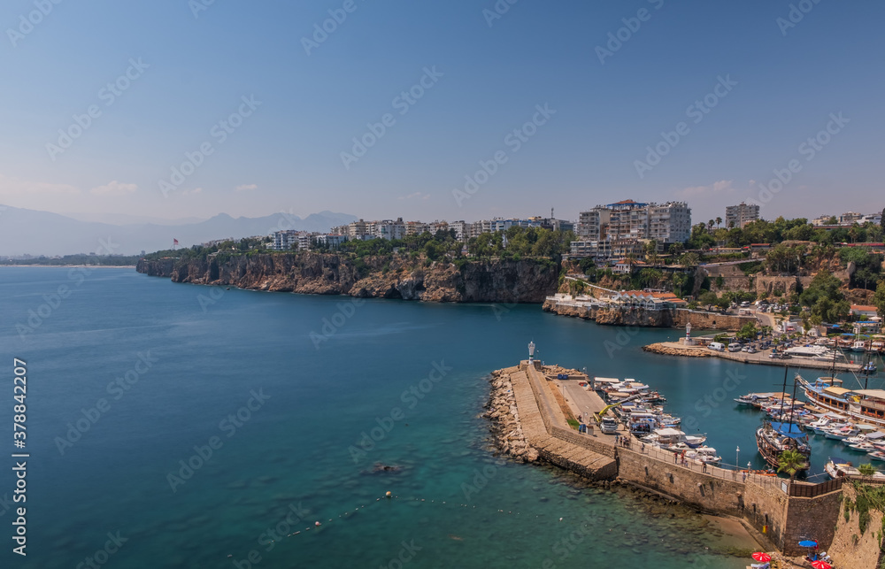 Old harbor in Kaleici, Antalya, Turkey - travel background. August 2020. Long exposure picture
