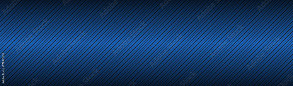 Black and blue abstract header with diagonal lines. Metallic technology banner. Modern vector illustration