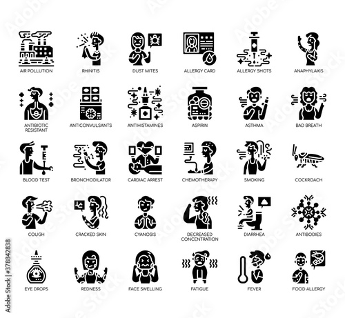 Set of allergy thin line and pixel perfect icons for any web and app project.