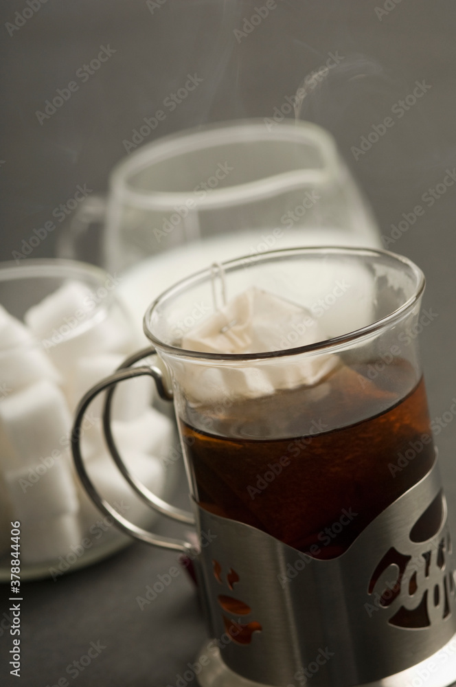 Close-up of a cup of tea with teabag Close-up of a cup of tea with teabag