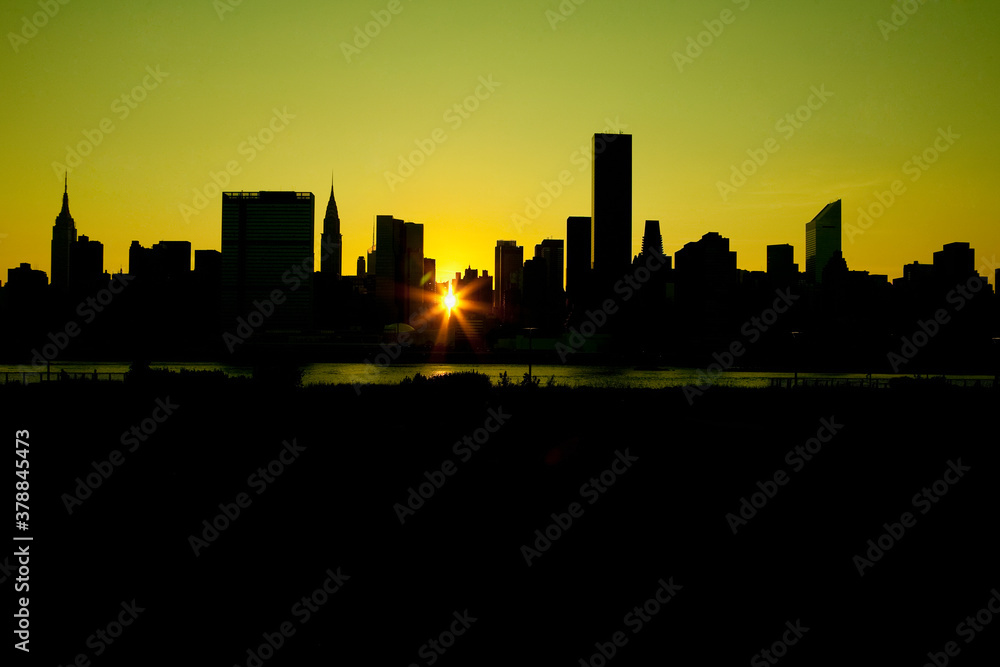Silhouette of buildings at sunset, Manhattan, New York City, New York State, USA