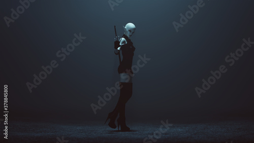 Futuristic Dark Elf Assassin with Hand Out 3d illustration