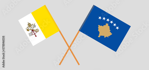 Crossed flags of Vatican and Kosovo