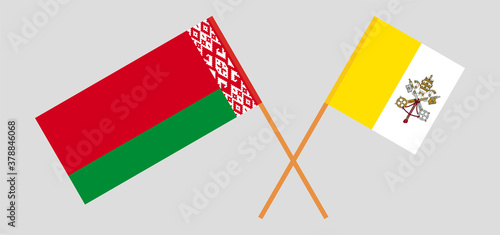 Crossed flags of Vatican and Belarus