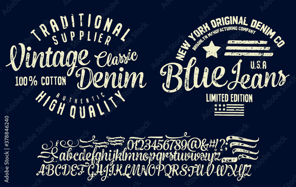 Fototapeta premium Handwritten calligraphic alphabet for t-shirt or apparel.