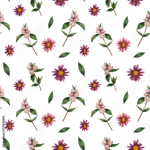 Pattern with flowers and watercolors