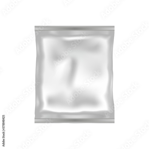 Realistic pillow package for food. White blank slim and fat pouch. Stock vector illustration on white isolated background.