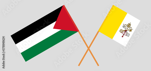 Crossed flags of Vatican and Palestine