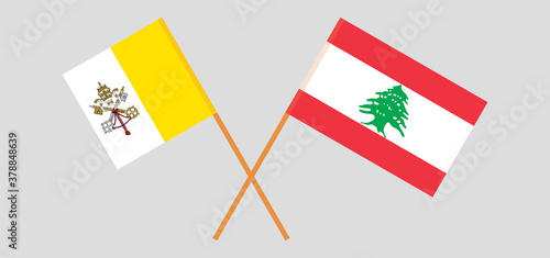 Crossed flags of Vatican and Lebanon