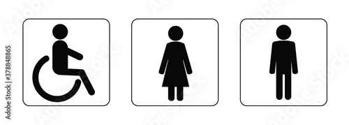 The Icon Of The Toilet. Men's, women's, for persons with Disabilities. Bathroom vector. Illustration of the Wc symbol. Vector graphics isolated on a white background.