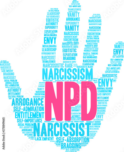 NPD Narcissistic Personality Disorder Word Cloud on a white background. 
