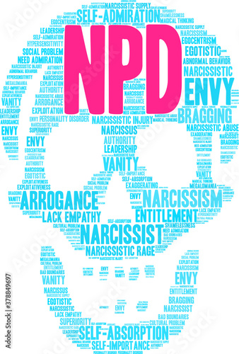 NPD Narcissistic Personality Disorder Word Cloud on a white background. 