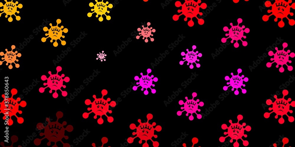 Dark pink, yellow vector background with covid-19 symbols. Dark pink, yellow vector background with covid-19 symbols.
