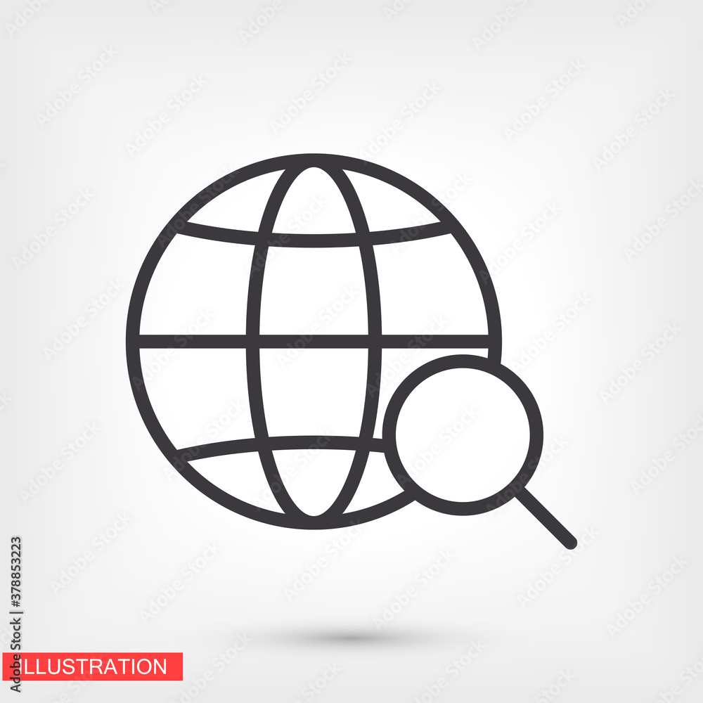 Globe magnifier black vector icon line linear style on the background. Best icon 10 eps illustration Globe magnifier black vector icon line linear style on the background. Best icon 10 eps illustration