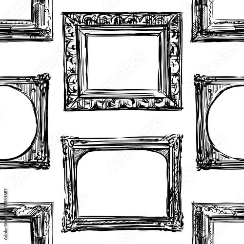 Seamless pattern of sketches various painting frames