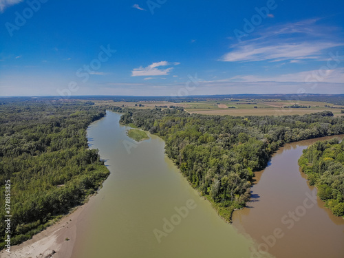 Drava and Mura, Murau Rivers delta, estuary near Legrad in Croatia And Ortilos in Hungary, aerial view wild europe nature photo