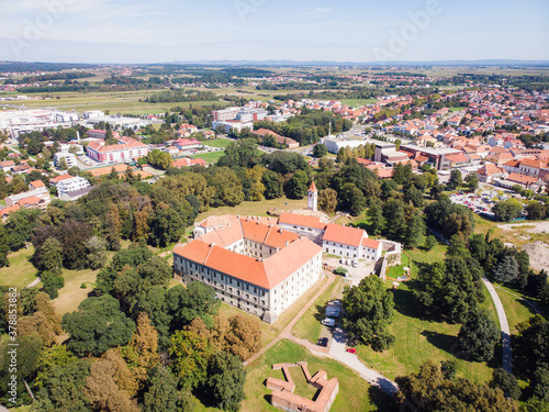 Cakovec, Croatia / Croatia: Aerial view on town and Zrinski fort castle in city park photo