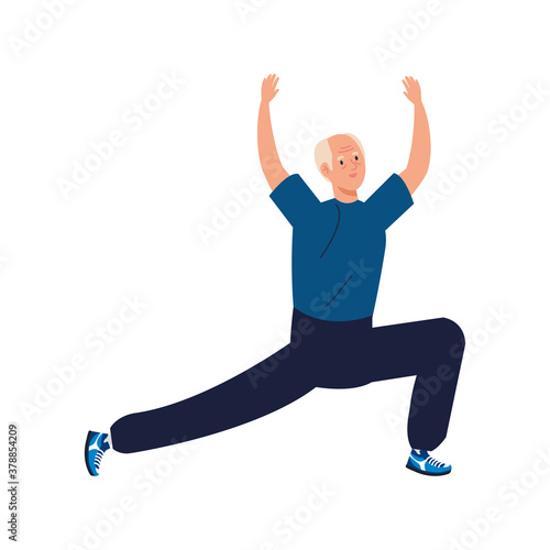 Senior man cartoon stretching design, grandfather and old male person theme Vector illustration