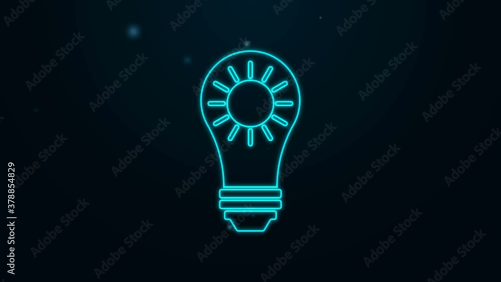 Glowing neon line Solar energy panel icon isolated on black background. Sun and light bulb. 4K Video motion graphic animation Glowing neon line Solar energy panel icon isolated on black background. Sun and light bulb. 4K Video motion graphic animation