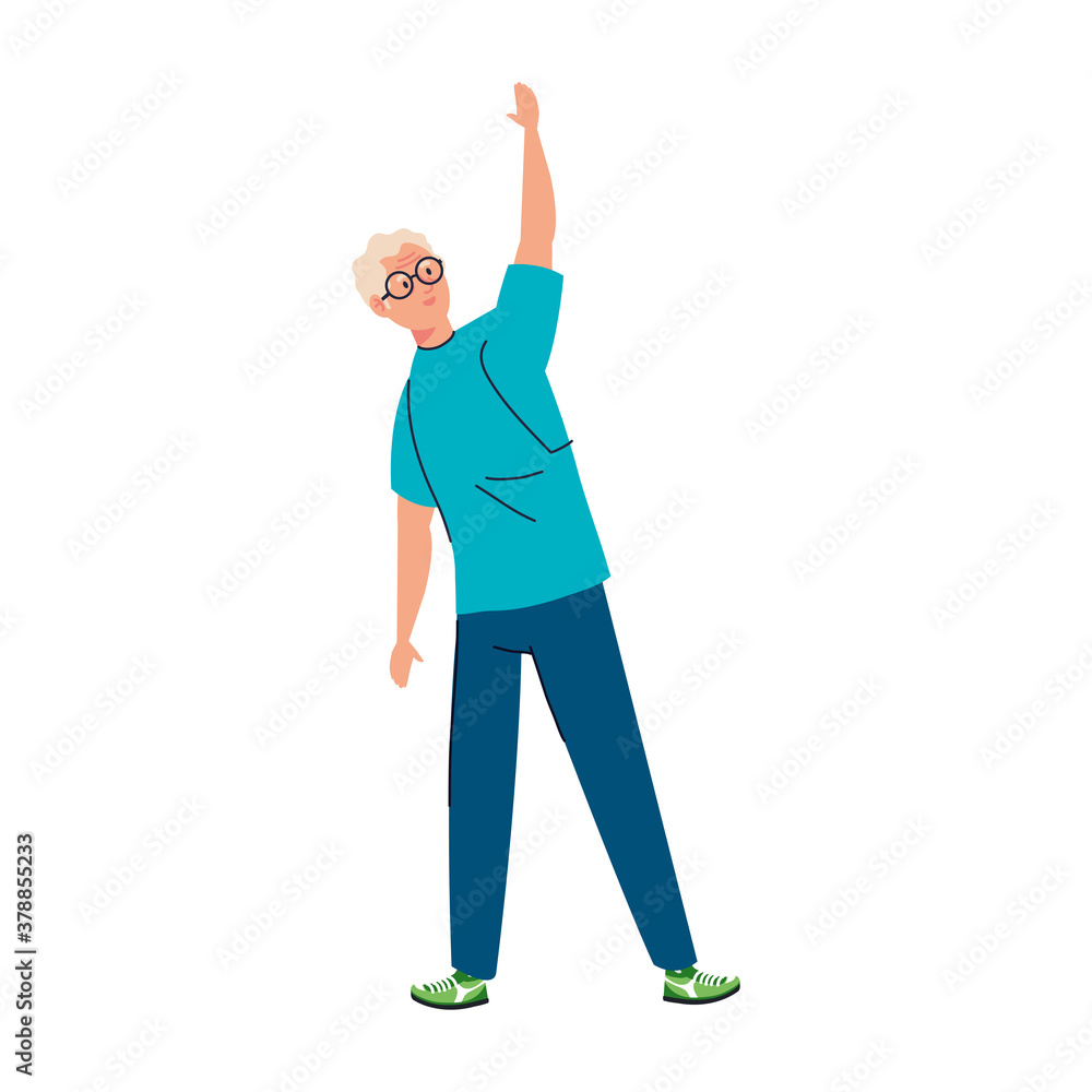 Senior man cartoon with hand up design, grandfather and old male person theme Vector illustration Senior man cartoon with hand up design, grandfather and old male person theme Vector illustration