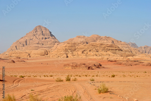 Big sandstone rocks in Wadi Rum desert  Jordan