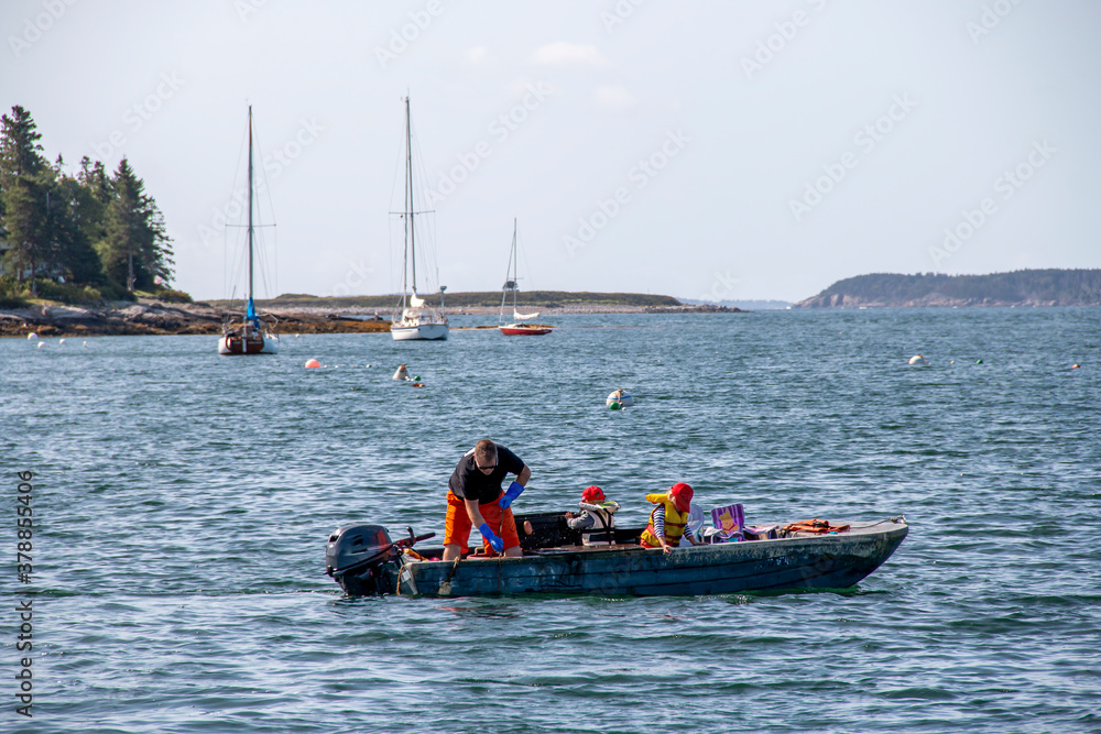 Obraz premium Boats in the bay on Monhegan Island in Maine United States