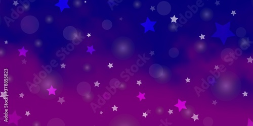 Light Purple, Pink vector texture with circles, stars. Abstract illustration with colorful spots, stars. Design for textile, fabric, wallpapers.