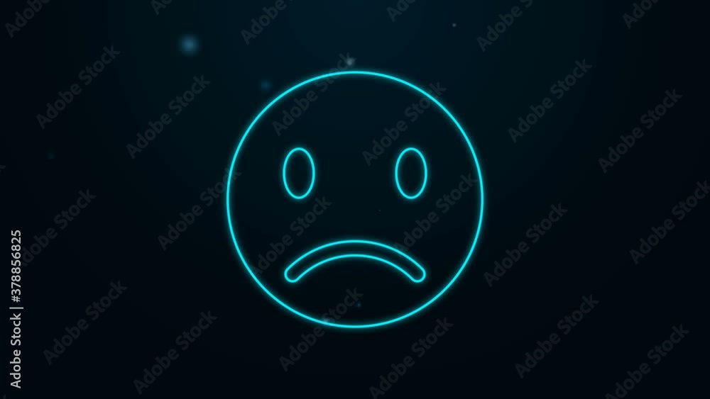 Glowing neon line Sad smile icon isolated on black background. Emoticon face. 4K Video motion graphic animation Glowing neon line Sad smile icon isolated on black background. Emoticon face. 4K Video motion graphic animation