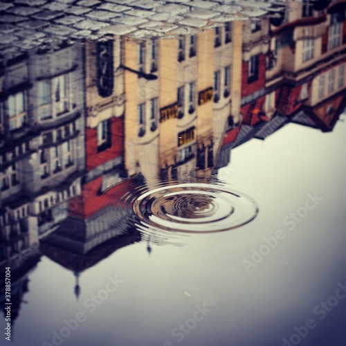 Reflection after rain on the streets of Prague.