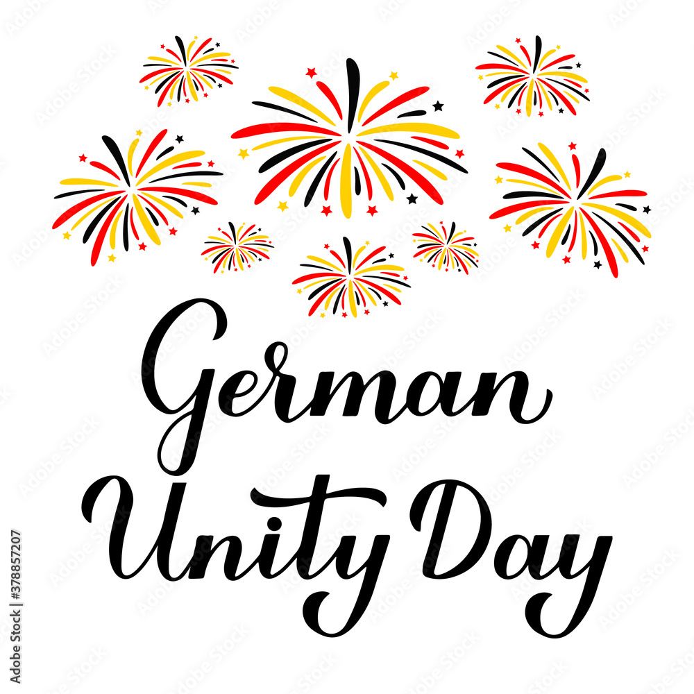 German Unity Day calligraphy hand lettering. National holiday in Germany celebration on October 3. Vector template for banner, typography poster, flyer, greeting card, etc