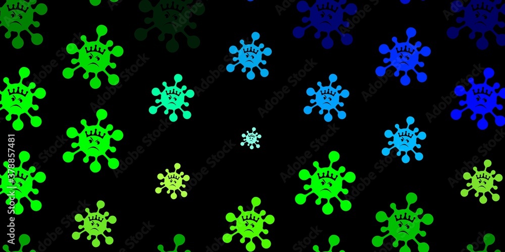 Dark blue, green vector background with covid-19 symbols.