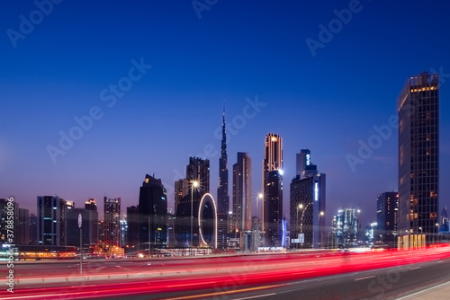 Light Trails and Dubai skyline at night