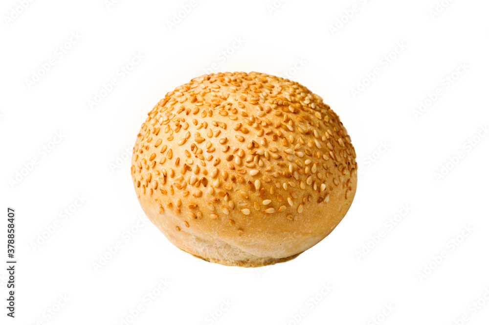 Sesame seed bun isolated on white background. Fresh bakery. Sesame seed bun isolated on white background. Fresh bakery.