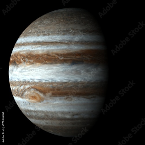 Fototapeta Naklejka Na Ścianę i Meble -  Planète Jupiter Fond Noir / Jupiter Planet Black Background