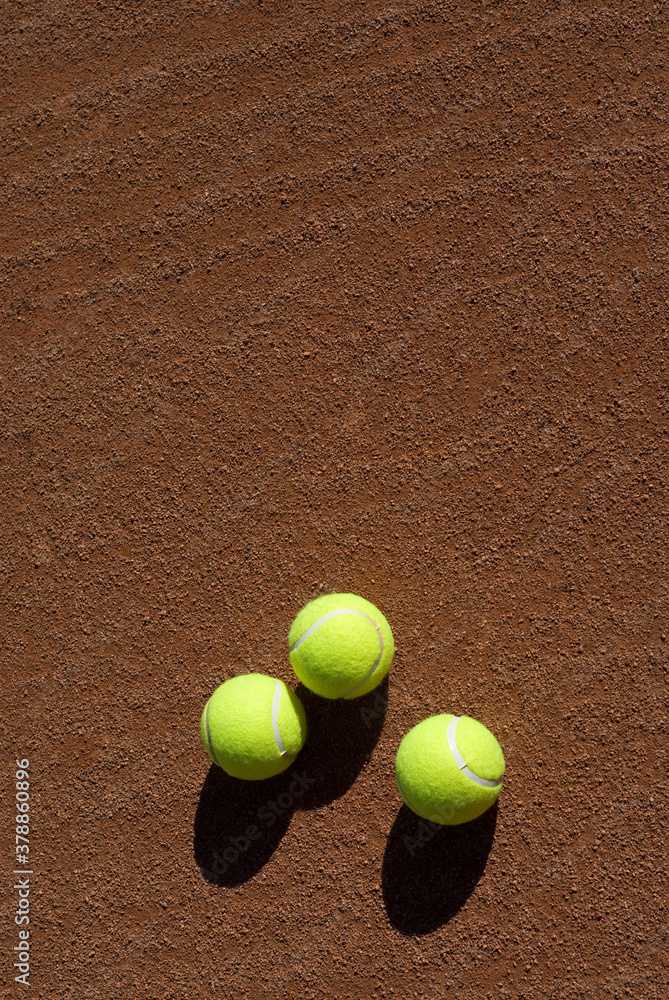 Close-up of three tennis balls 