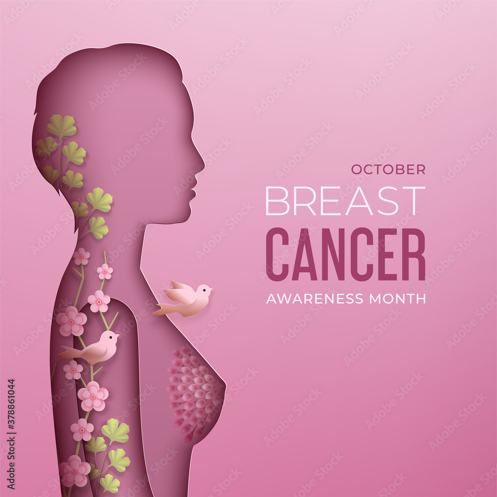 Breast cancer awareness month concept. Paper cut style Breast cancer awareness month concept. Paper cut style