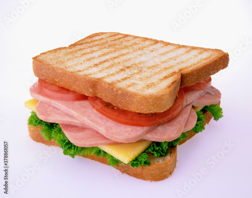 Close-up of a ham sandwich