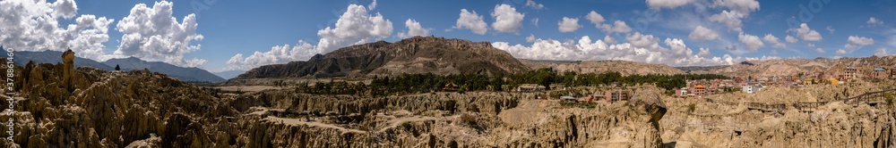 Huge panorama of valle de la luna -moon valley-, made of rocks in la paz, bolivia