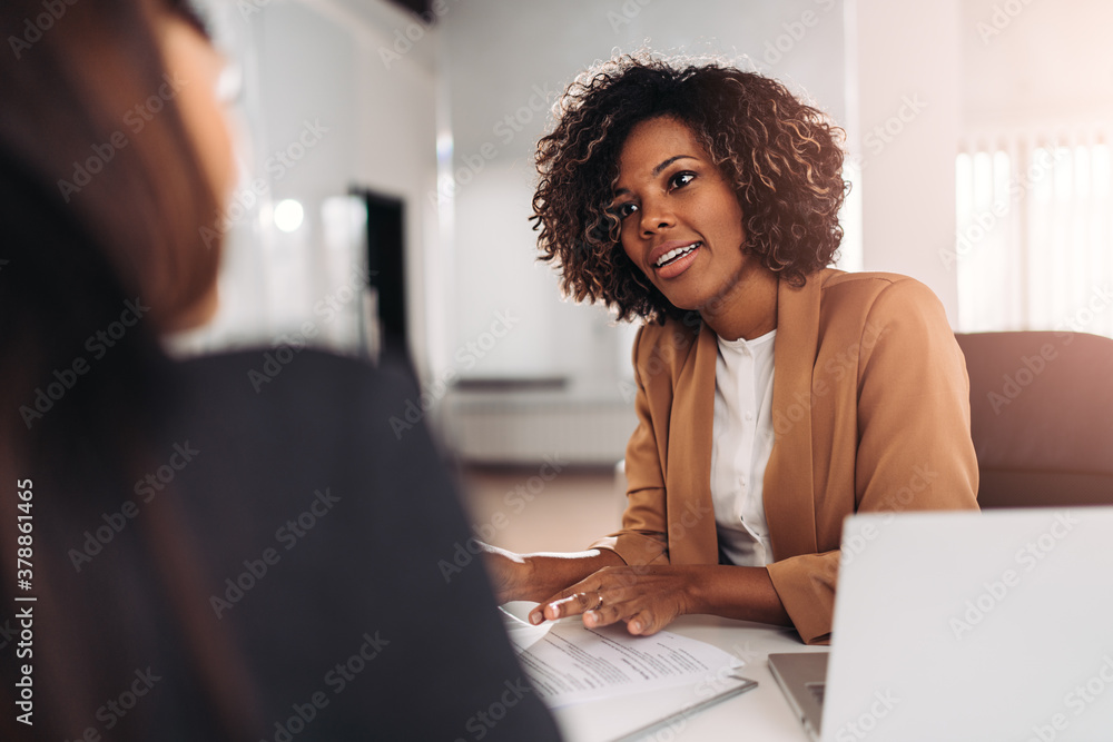 Young woman doing a job interview - obrazy, fototapety, plakaty 