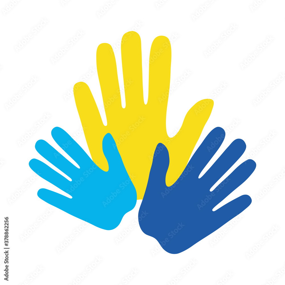 Fototapeta premium down syndrome hands flat style icon design, disability support and solidarity theme Vector illustration