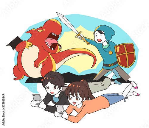 スマホゲームで遊ぶ子供　RPG系