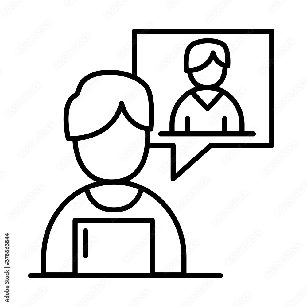 man with other in video chat bubble line style icon design, Call online conference and webcam theme Vector illustration man with other in video chat bubble line style icon design, Call online conference and webcam theme Vector illustration