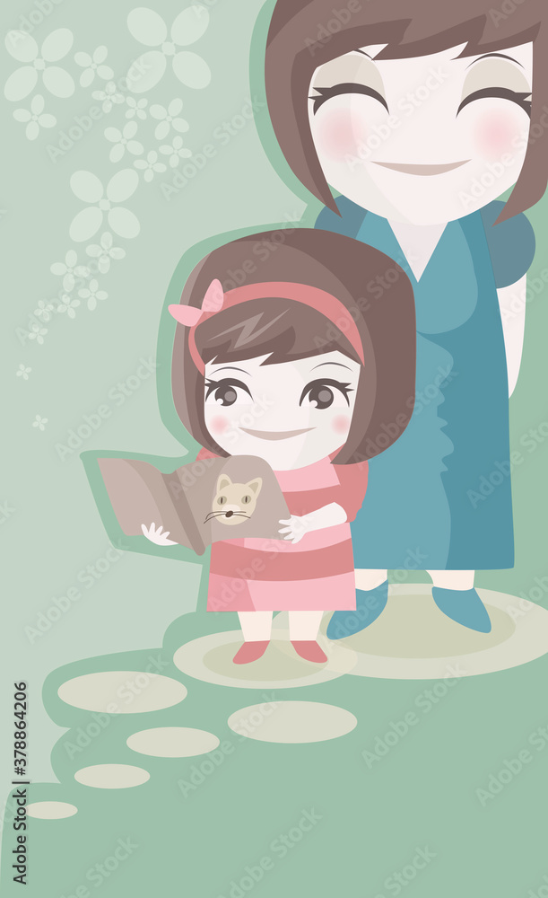 Mother standing with her daughter reading a book Mother standing with her daughter reading a book