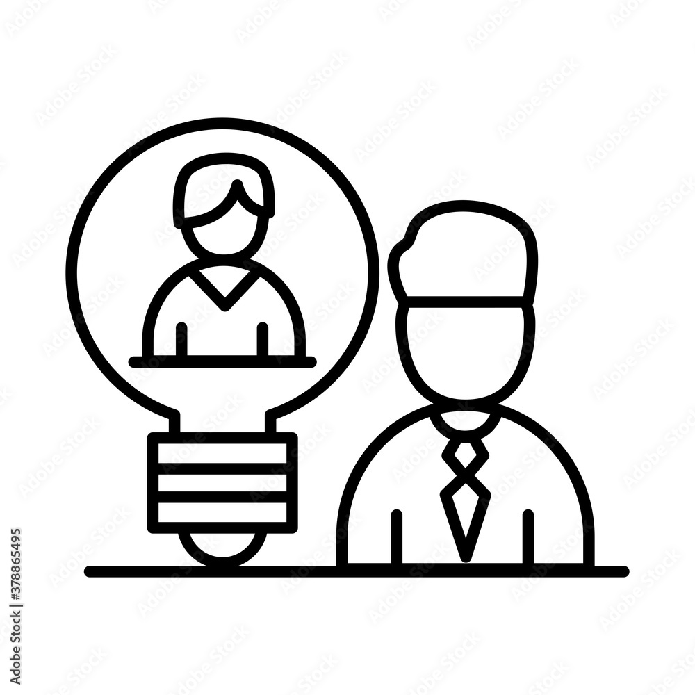 coworkers men with light bulb line style icon design, Coworking teamwork and strategy theme Vector illustration