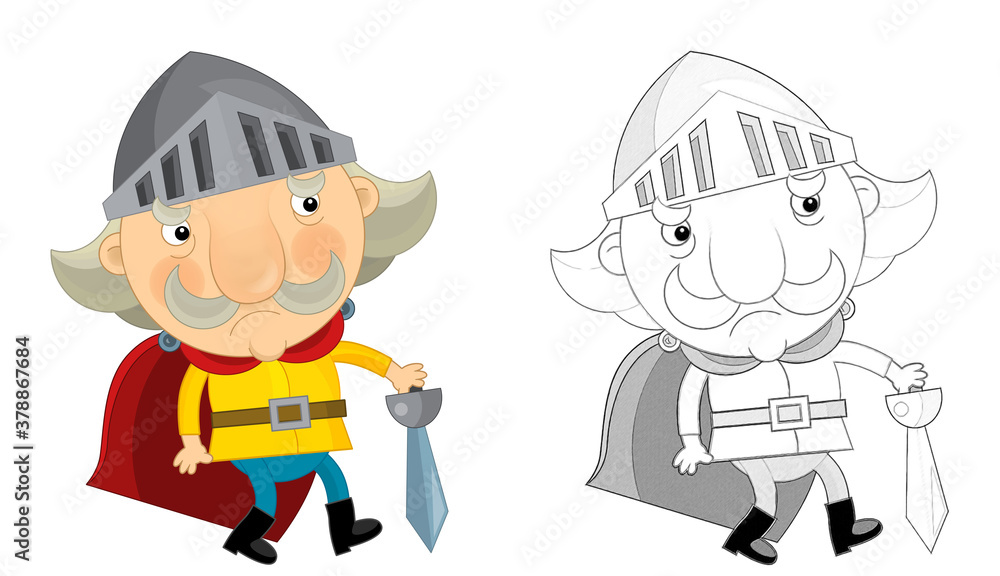 cartoon scene with king knight standing and doing something illustration