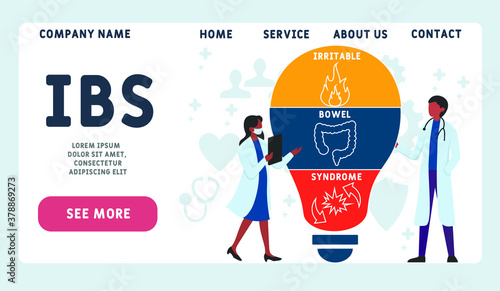 Vector website design template . IBS - Irritable Bowel Syndrome  acronym, medical concept. illustration for website banner, marketing materials, business presentation, online advertising.