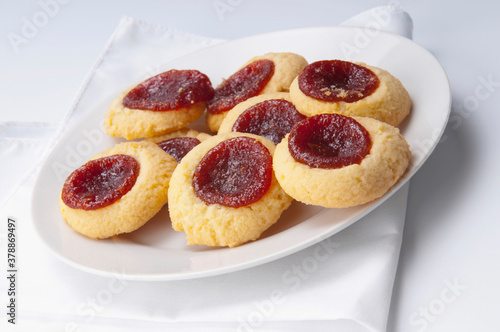 Close-up of jam filled cookies