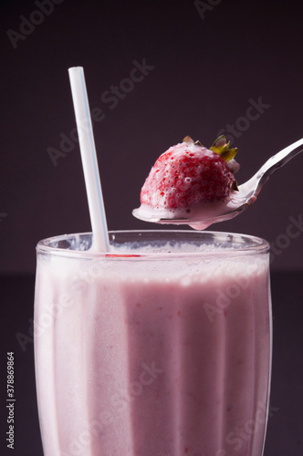 Close-up of strawberry milkshake