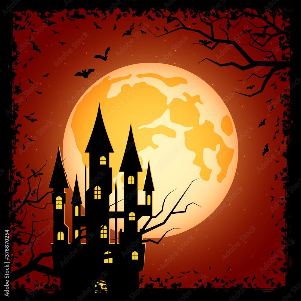 Halloween orange scary night vector background